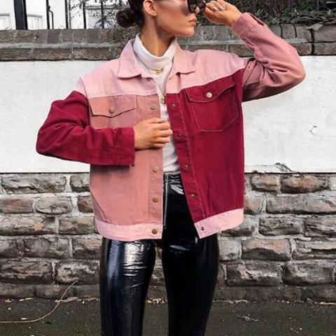 Fashion Round Collar Splice Pocket Button Long-Sleeved Jacket