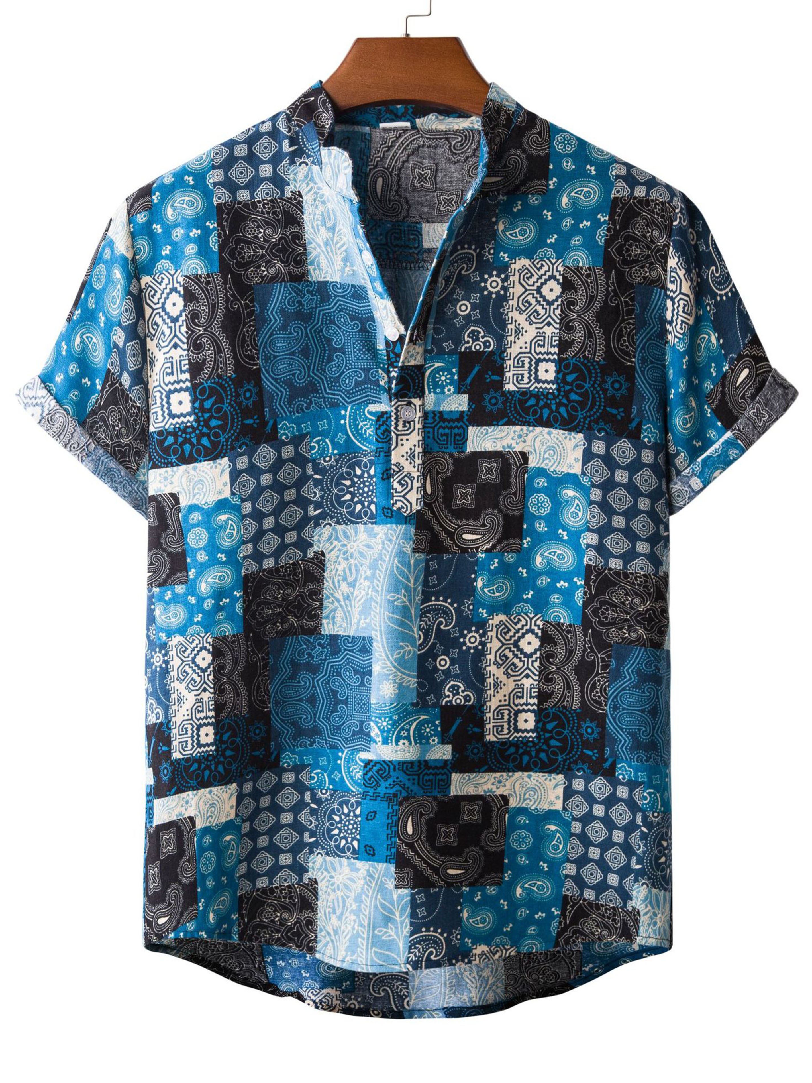 Men's Ethnic Patchwork Graphic Button Up Shirt