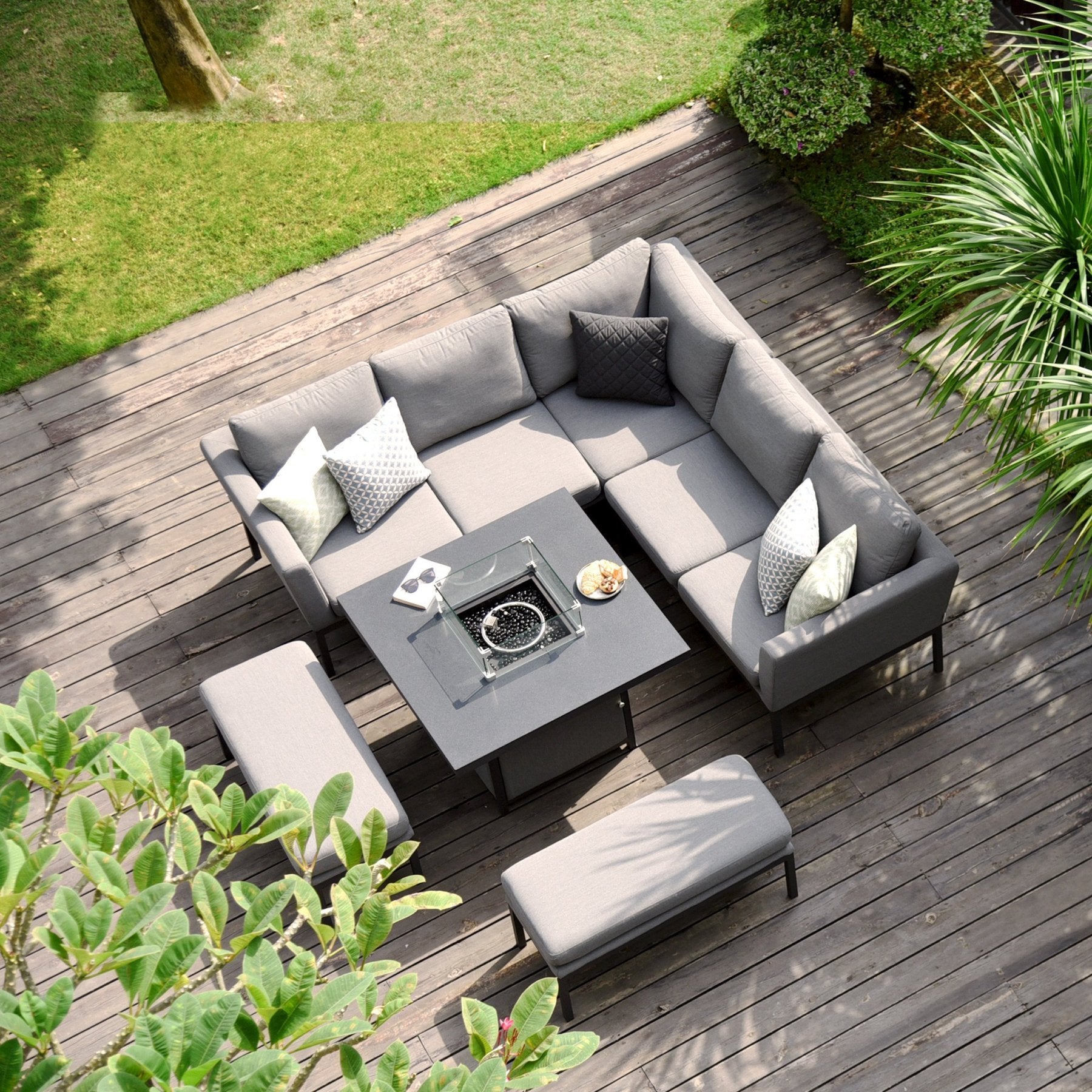 Pulse Square Corner Dining Set With Fire Pit Table