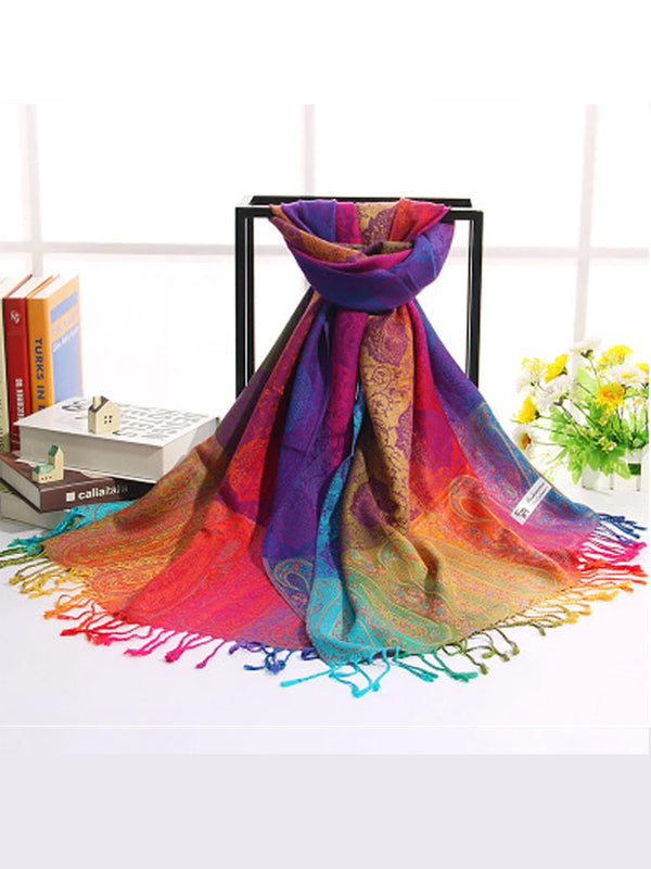 Rainbow Cotton Jacquard Scarves Shawls Silk Scarfs