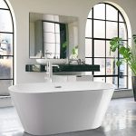Non-Slip White Acrylic Freestanding Bathtub Modern Stand Alone Soaking Tub