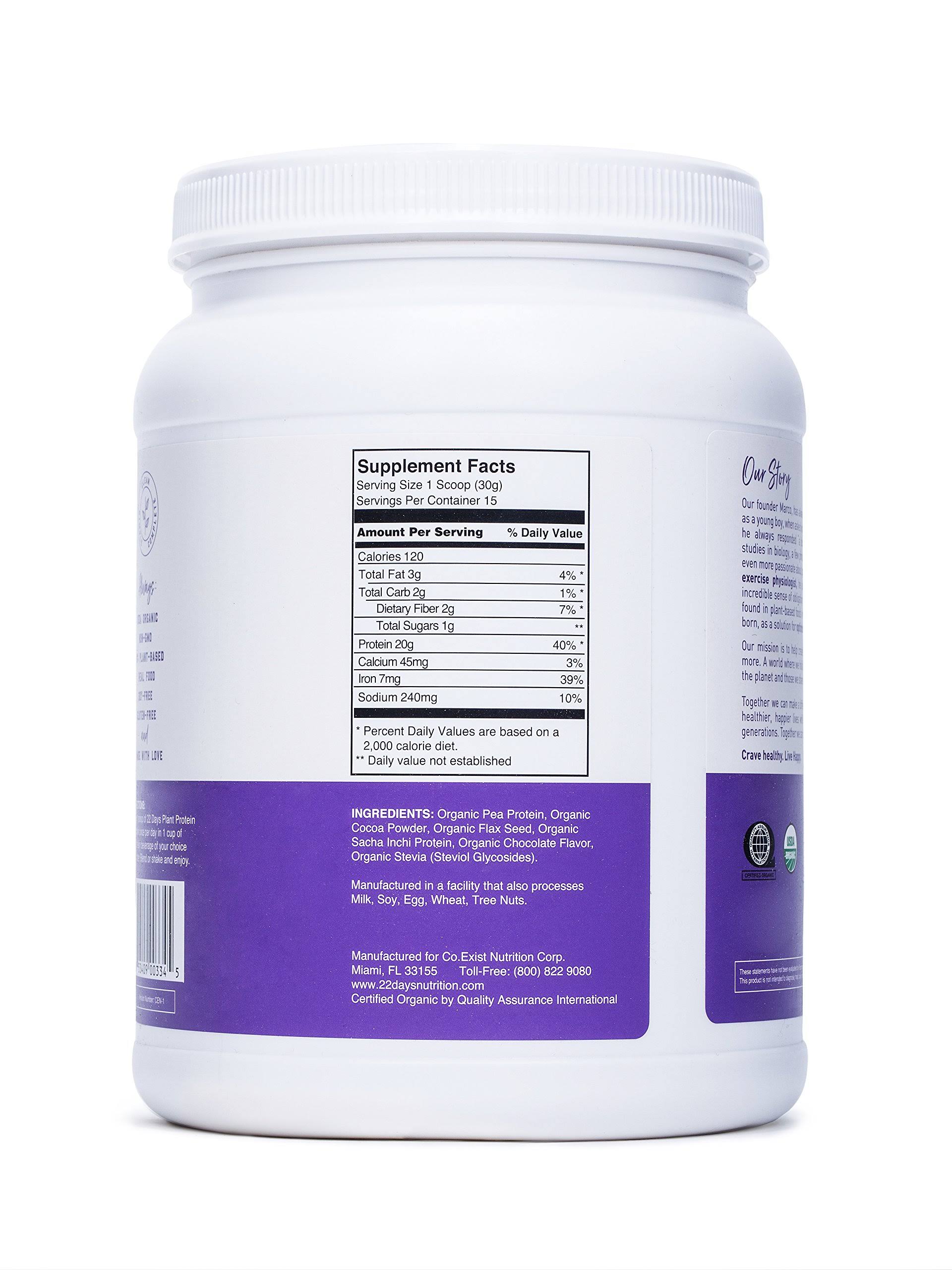22 Days Protein Powder, Chocolate, Plant Power - 15.87 oz
