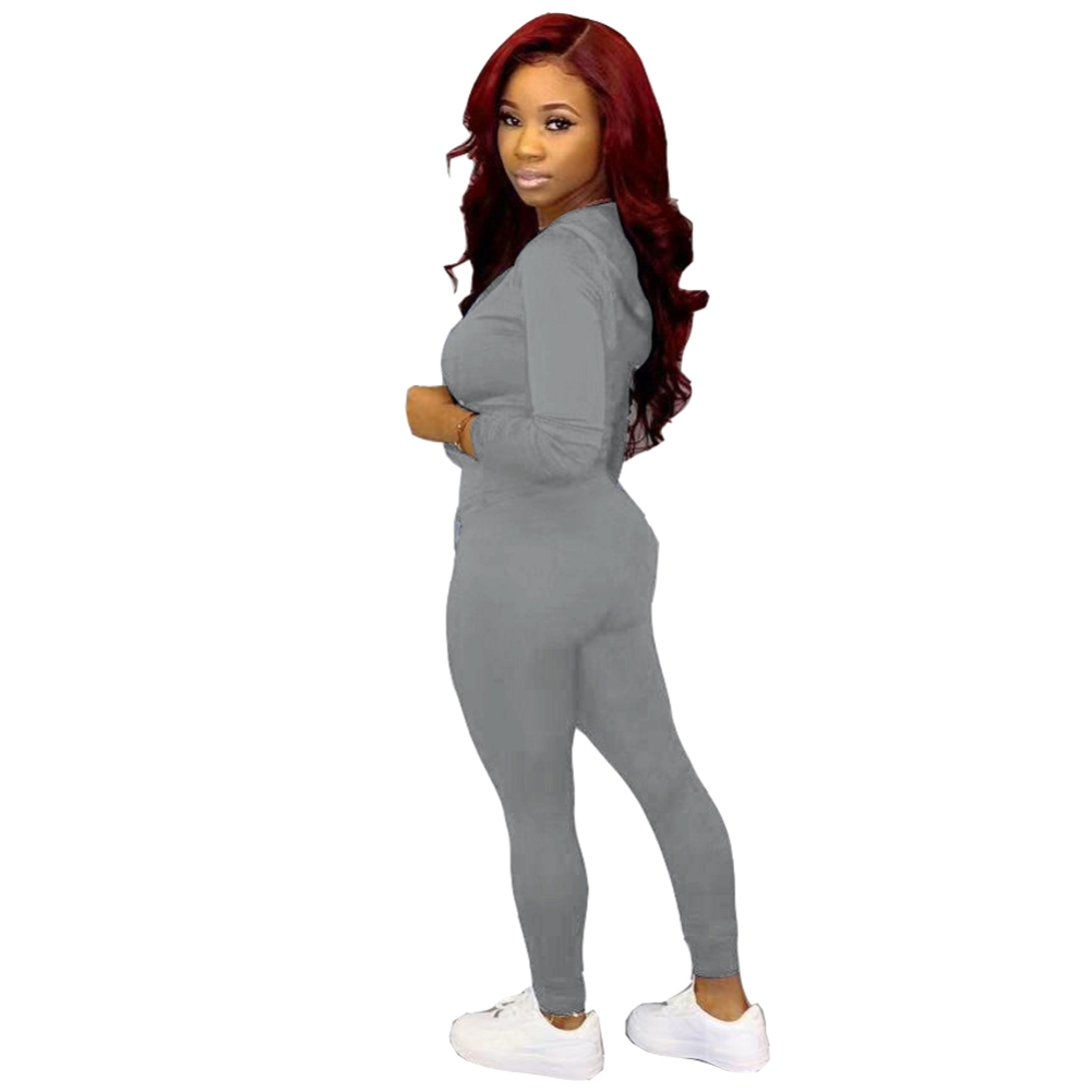 Solid Color Autumn Tight Hoodie Tracksuit