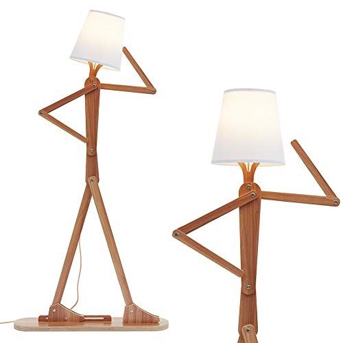 Modern Decorative Cool Floor Lamp Wood Tall Creative Swing Arm with LED Bulb