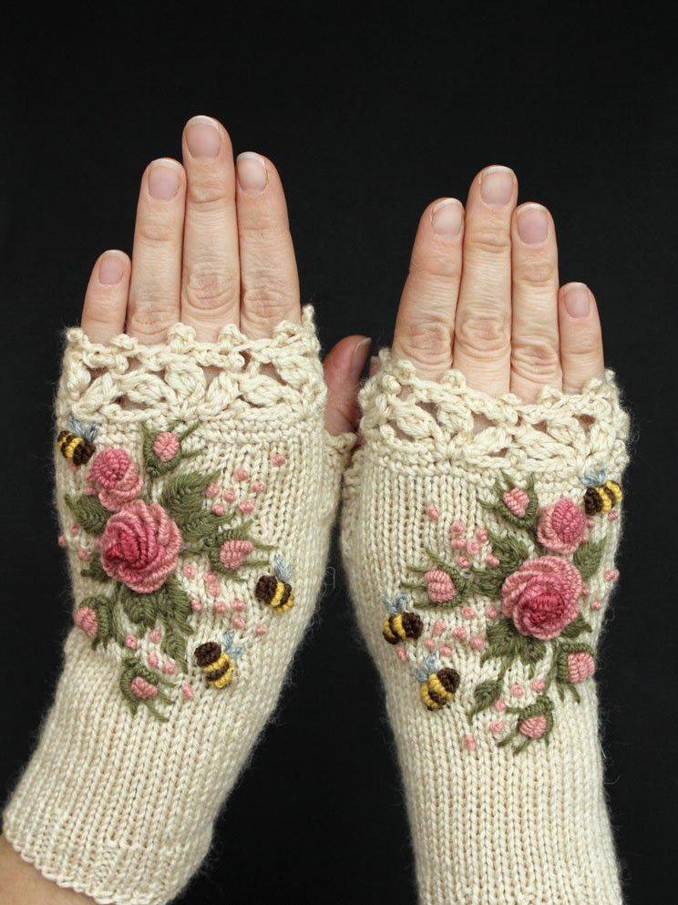 White Sweet Cotton-Blend Gloves & Mittens