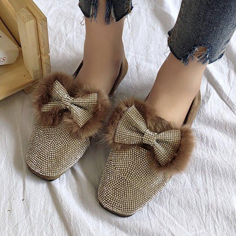 Women Rhinestone Bowknot Flats Casual Comfort Shoes