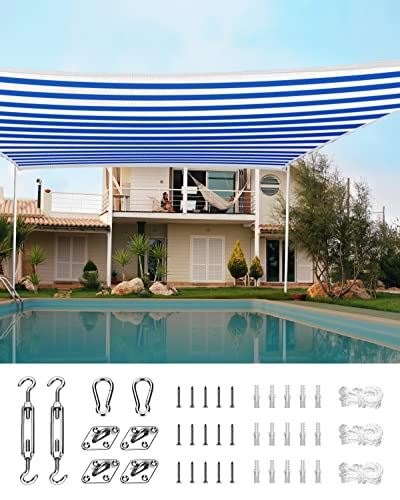 Quictent 185G HDPE Square 24x24FT Sun Shade Sail Canopy 98% UV Block Top Outdoor Cover Patio Garden with Hardware Kit (White and Blue)