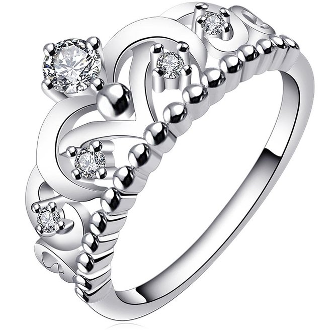 BOHG Jewelry Womens 925 Sterling Silver Plated Cubic Zirconia CZ Princess Crown Tiara Ring Wedding Band