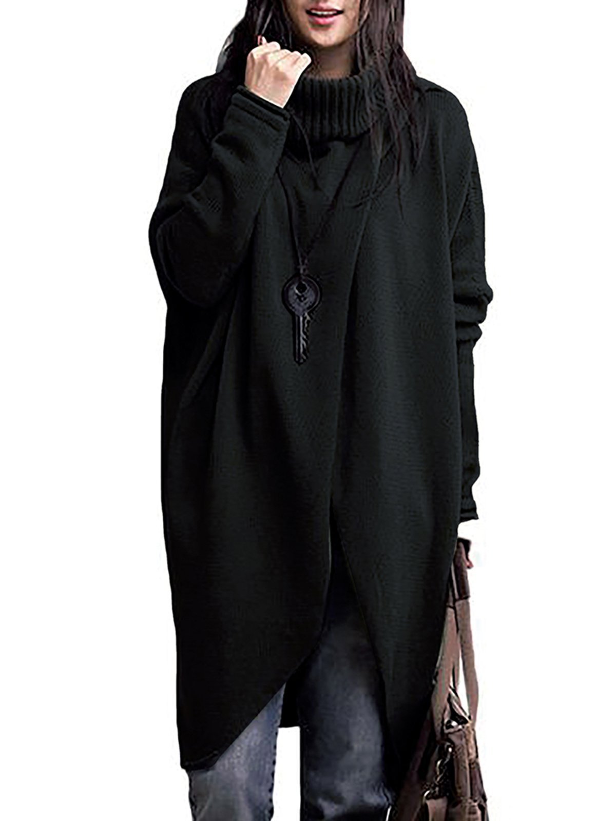 Casual Turtleneck Asymmetrical Long Sleeve Sweater