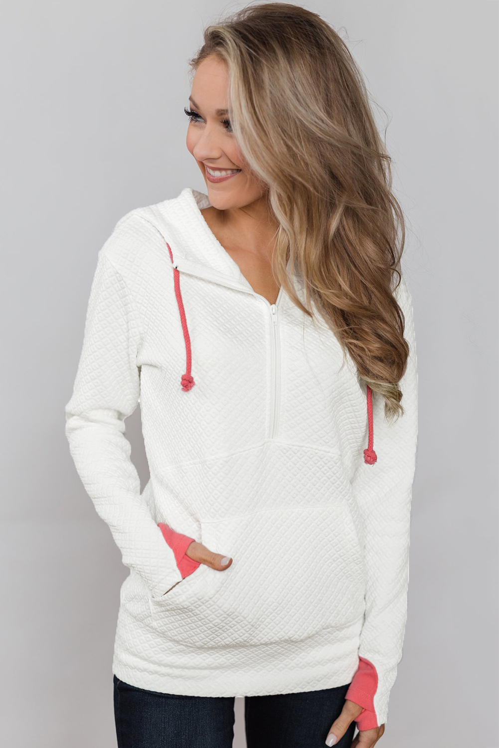 White Half-zip Quilted Ampersand Hoodie