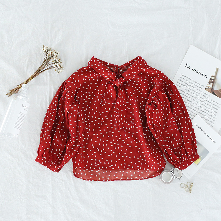 Toddler Girl Polka Dot Bowknot Long Sleeve Blouse