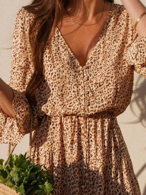 Long Sleeve V Neck Vintage Floral Dresses