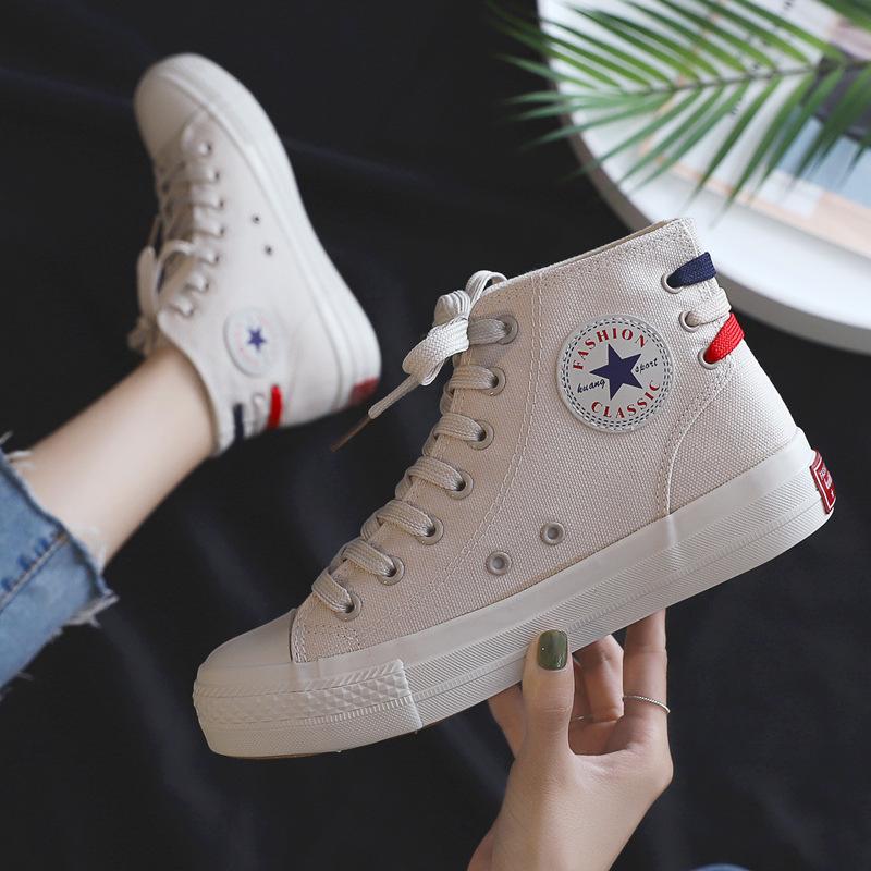 Vintage Women Solid Color High Canvas Sneakers