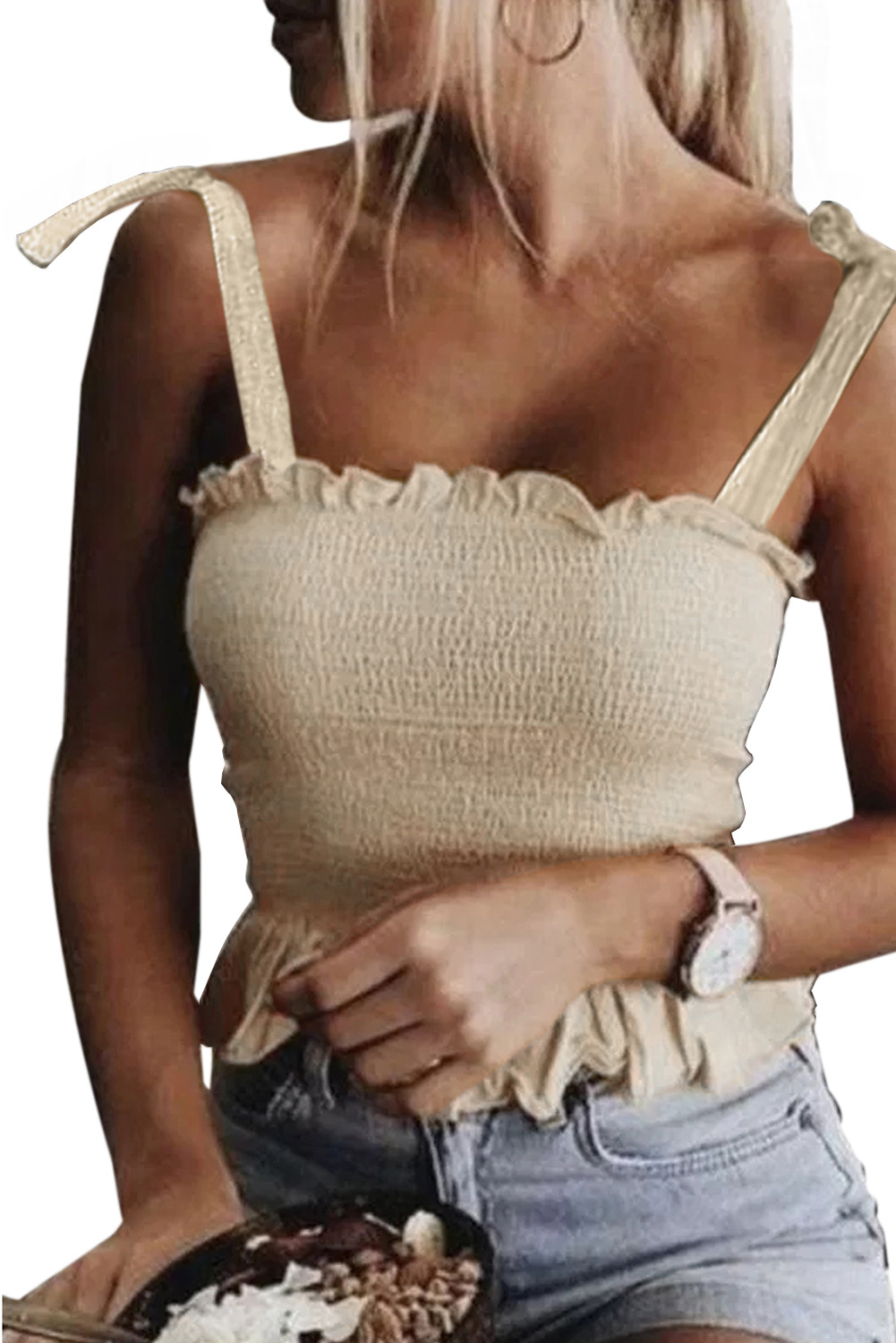 Yellow Frill Tie Shoulder Strap Vest