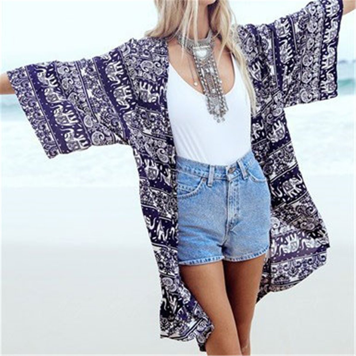 Bohemia Style Printed Loose Vacation Cardigan