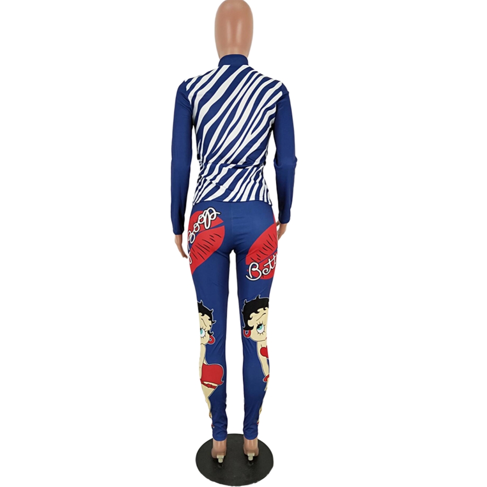 Autumn Cute Print Two Piece Tight Pants Set