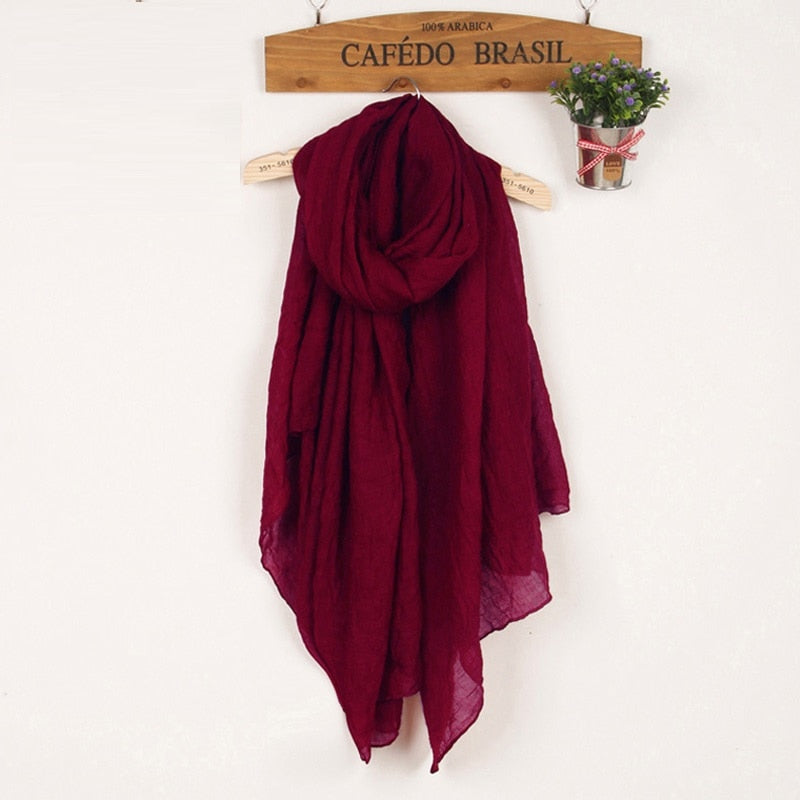 Women Soft light Warm Linen Cotton Wine Red Scarfs