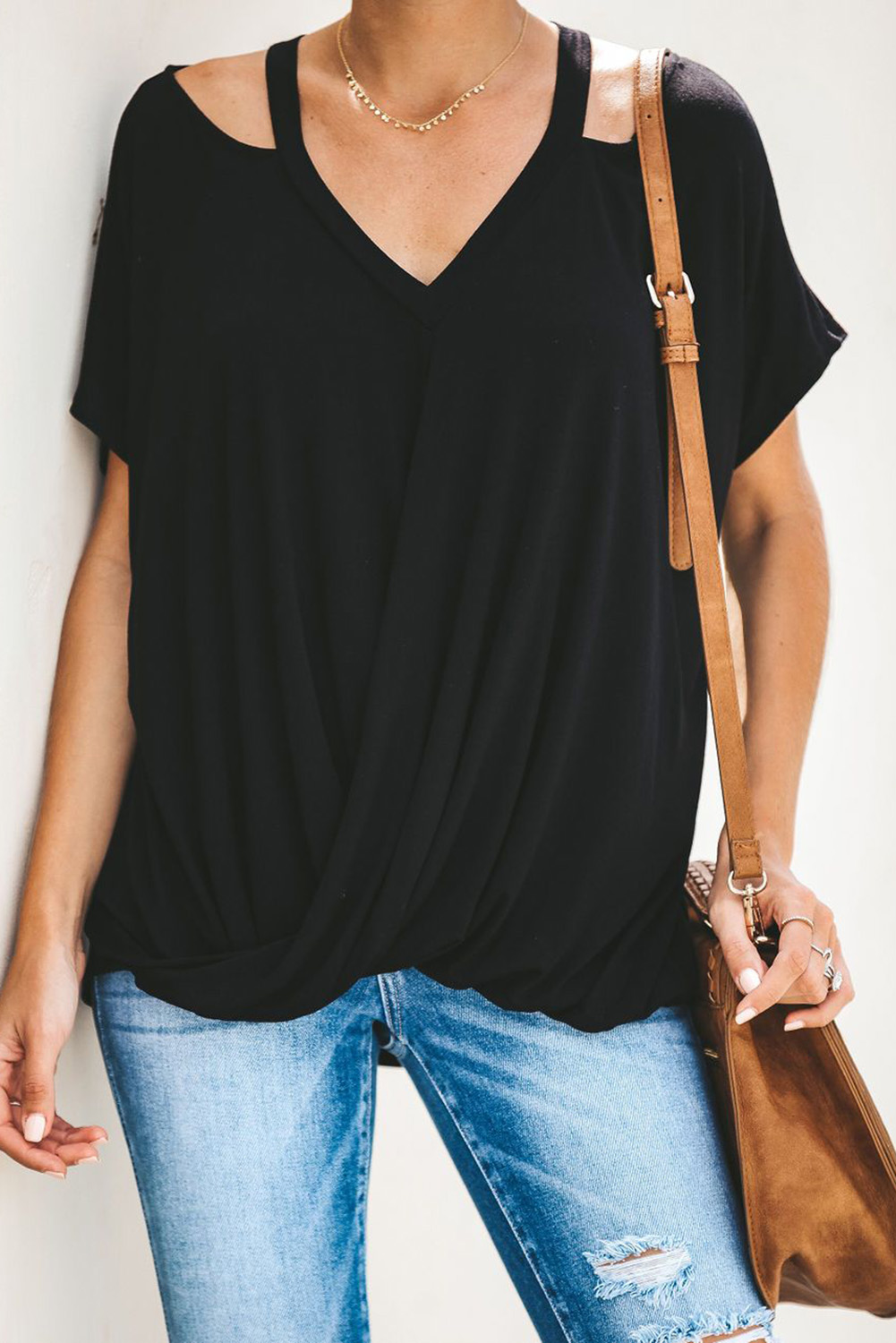 Black Cut out Drape Tee