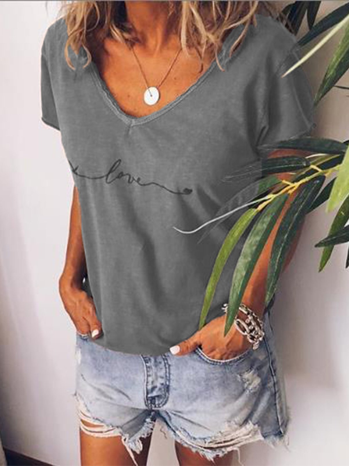 V neck Printed Casual Short Sleeve Shirts