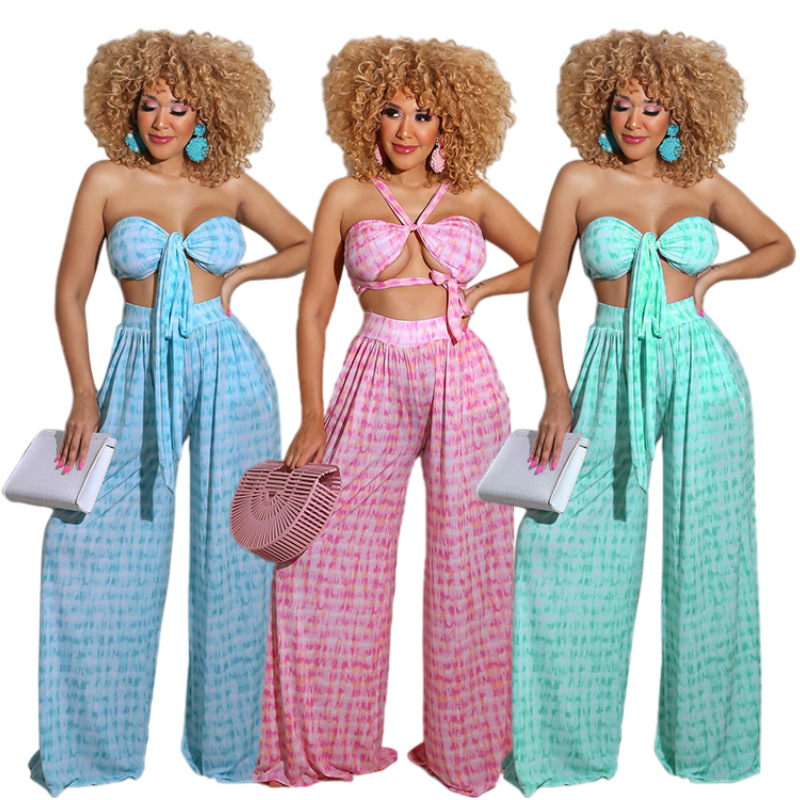 Sleeveless loose ladies sexy straight-leg pants suit HN005