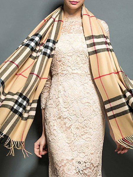 Khaki Checkered/Plaid Cashmere Elegant Scarf