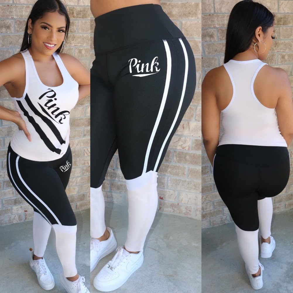 Summer Two Piece Sports Contrast Legging Set
