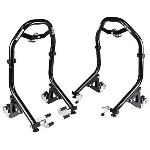 Venom Sport Bike Motorcycle Front & Rear Combo Wheel Lift Stands w/ Dolly Wheels