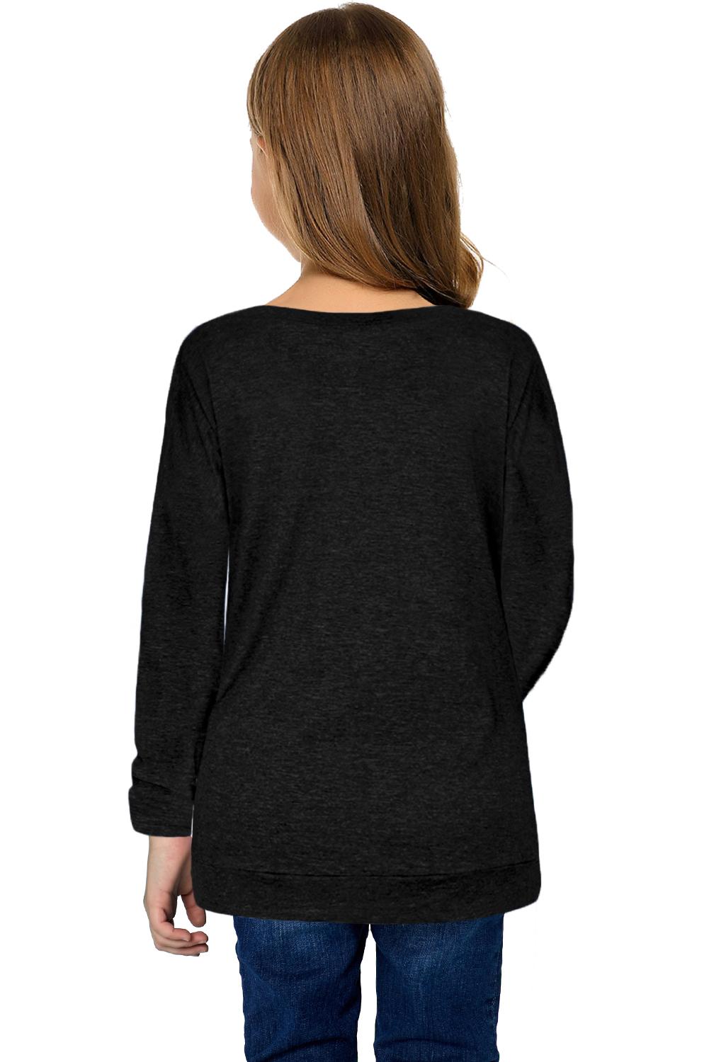 Black Little Girls Long Sleeve Buttoned Side Top