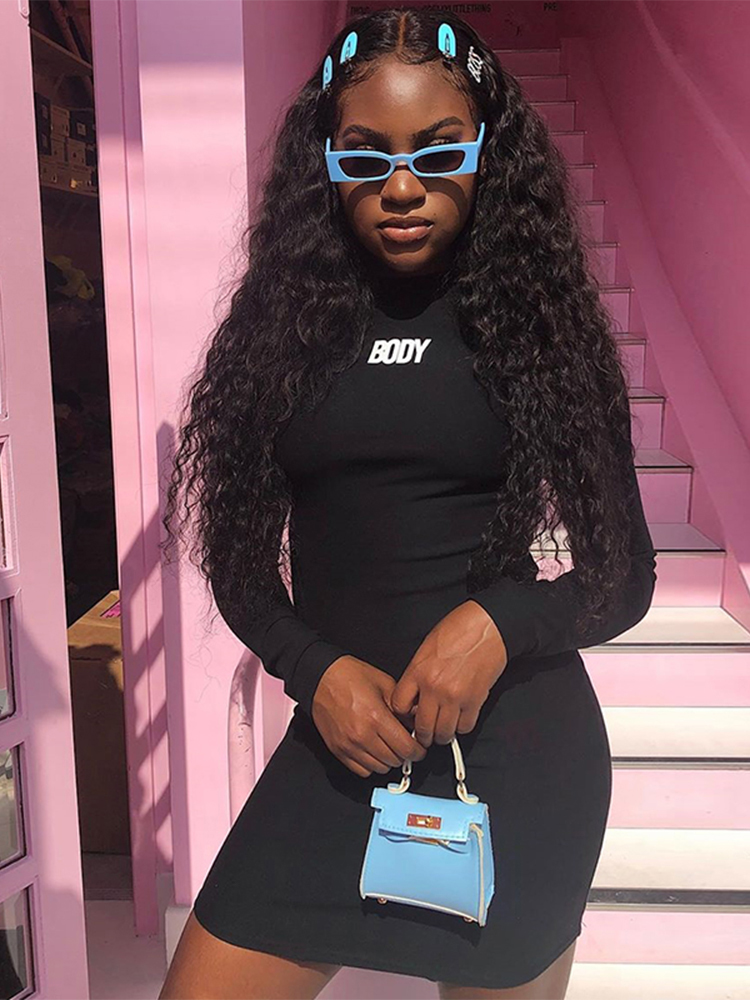 Party Sexy Print Tight Long Sleeve Shirt Dress