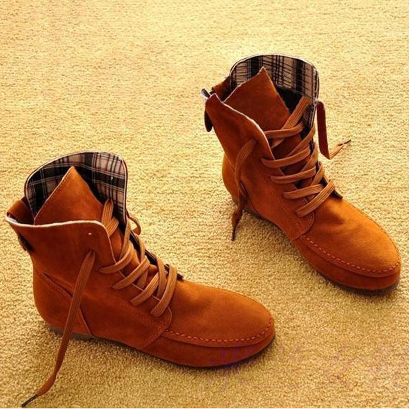 Plus Size Flock Ankle Lace-Up Flat Boots