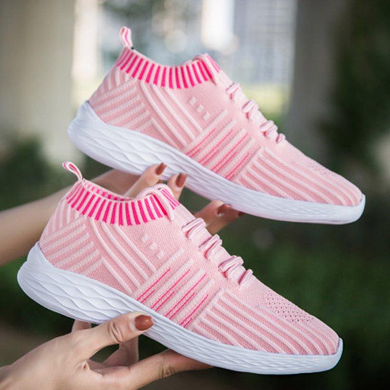 Women Knitted Fabric Sneakers Casual Comfort Lace Up Shoes