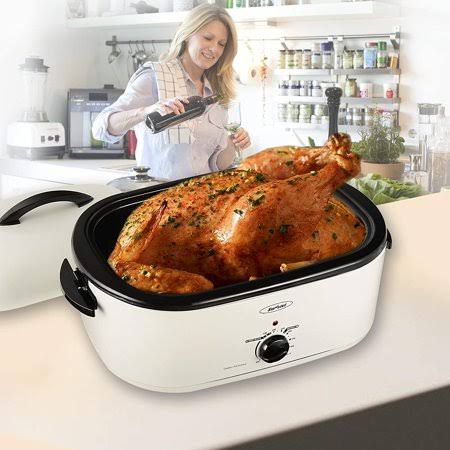 18 Quart Roaster Oven with Self-Basting Lid Removable Pan, Stainless Steel White, Size: 18 qt