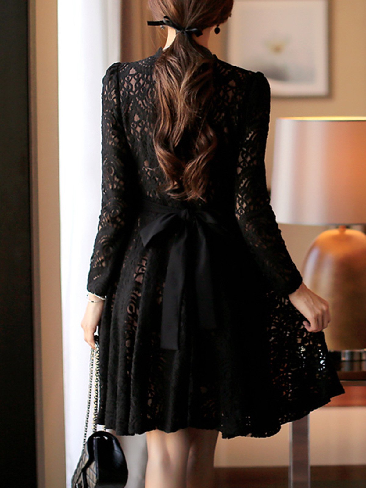 Women Lace Swing Long Sleeve Dress