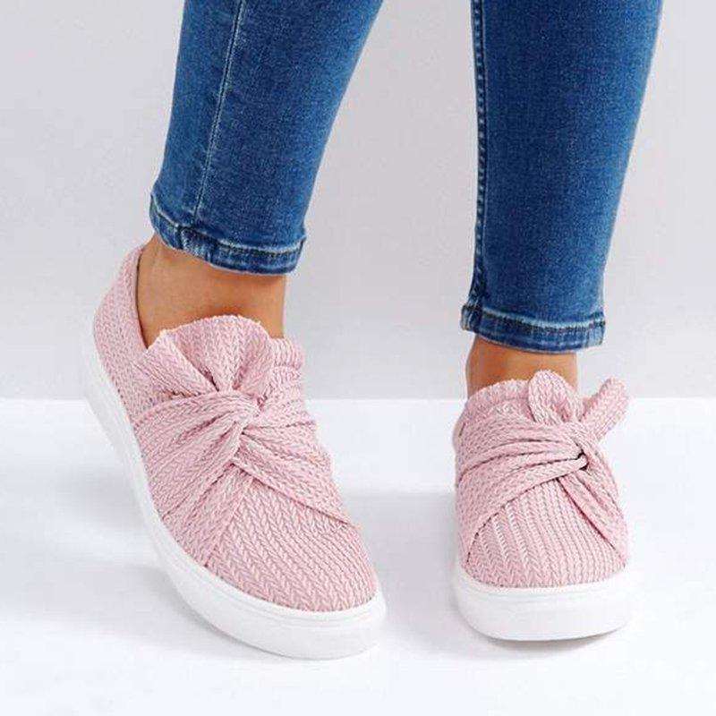 Women Knitted Twist Pink Slip On Sneakers