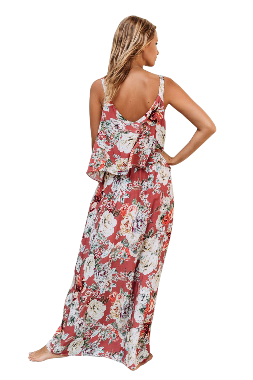 Chic Summer Boho Floral Maxi Dress in Pink