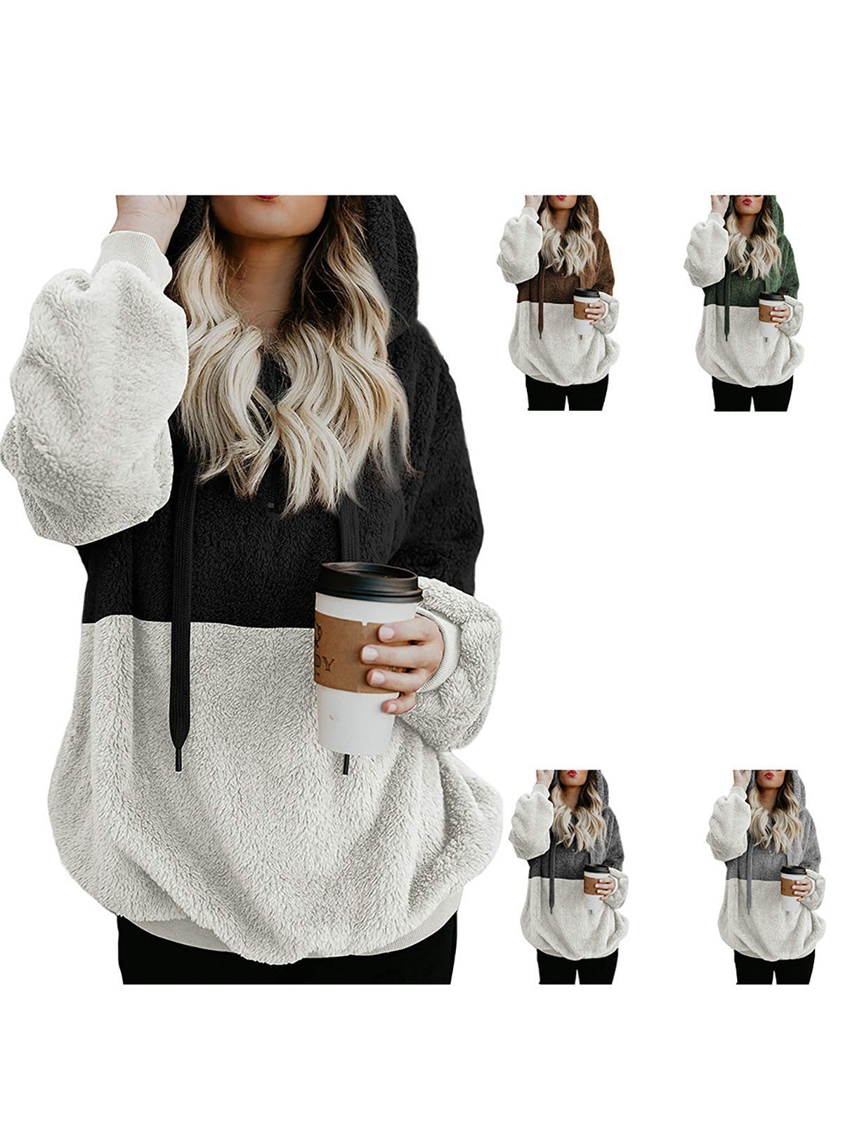 Women Fluffy Sherpa Coat Teddy Bear Rope Hoodies