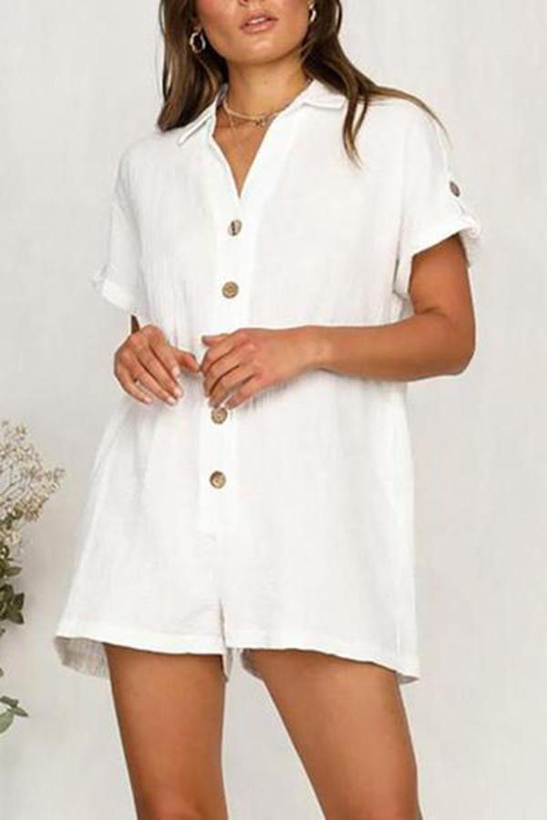 Hot Shirt Button Cotton And Linen Jumpsuit