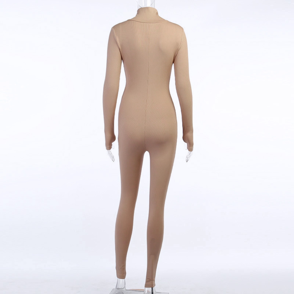 Sports Fitness Solid Zipper Jumpsuit