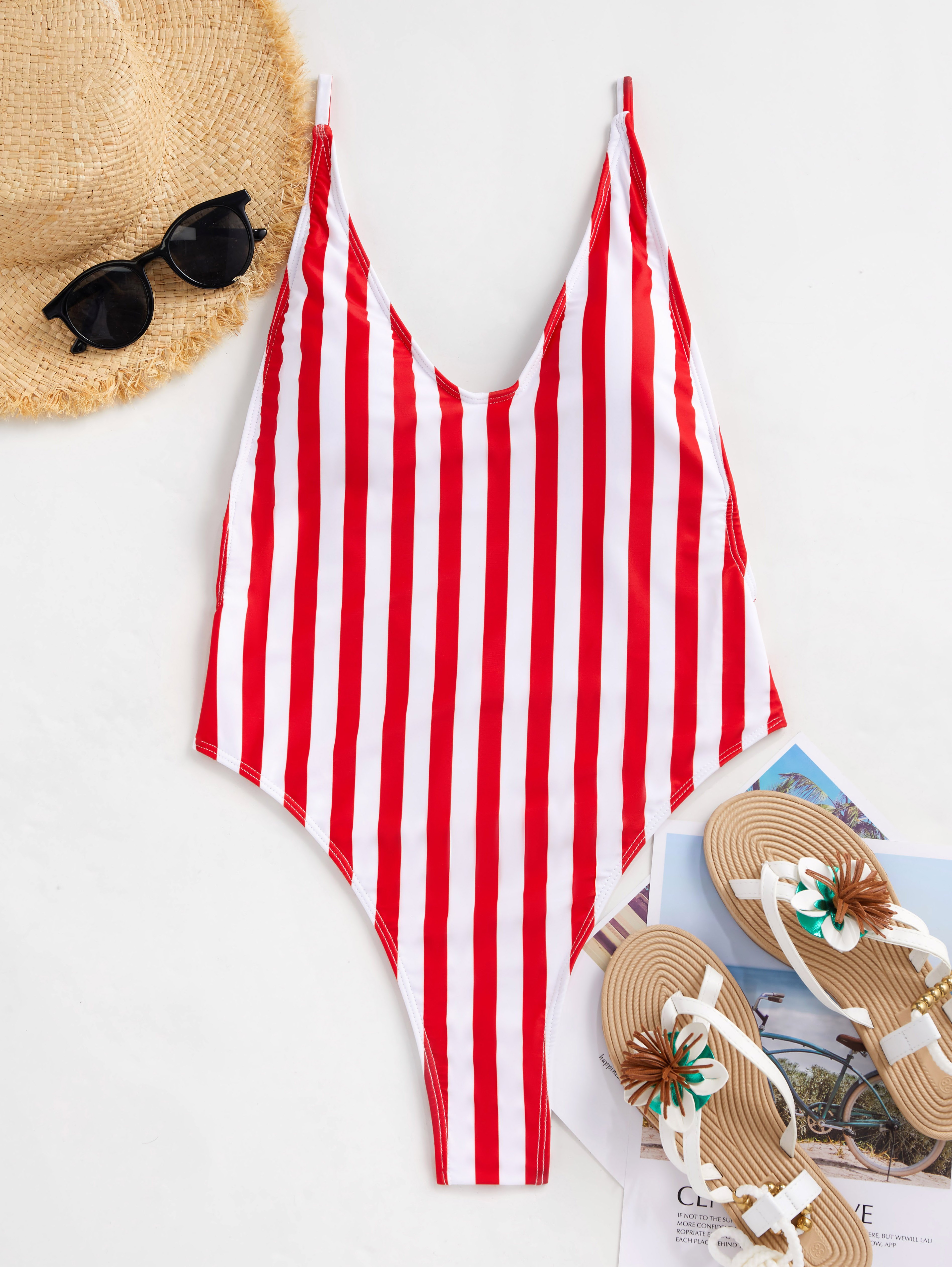Striped Print One-Piece Swimwear