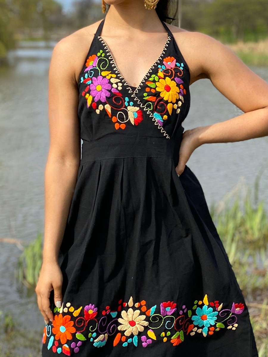 Casual Polyester Cotton Sleeveless V Neck Dresses