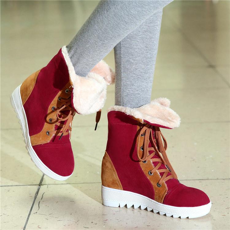 Warm Vintage Platform Daily Color Block Suede Boots