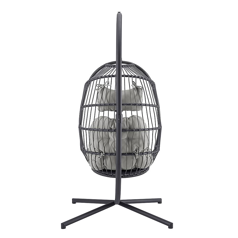Walker Edison - Swinging Wicker Patio Egg Chair with Cushion - Grey