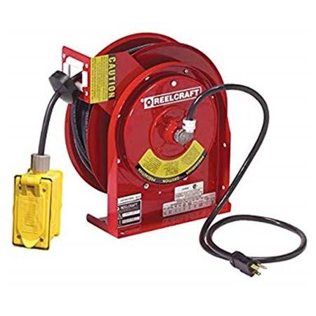 Reelcraft L 3030 123 7 Compact Steel Power Cord Reel, 15A, 12/3, 30& Cord w/ GFCI Duplex Outlet