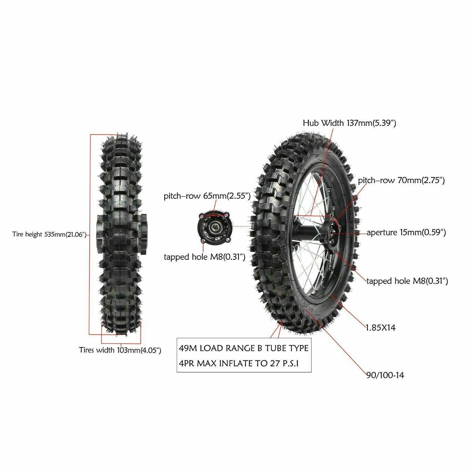 14��� 17��� 90/100-14 70/100-17 Tire Rim Assembly Wheel for 125cc 110cc 150cc Taotao