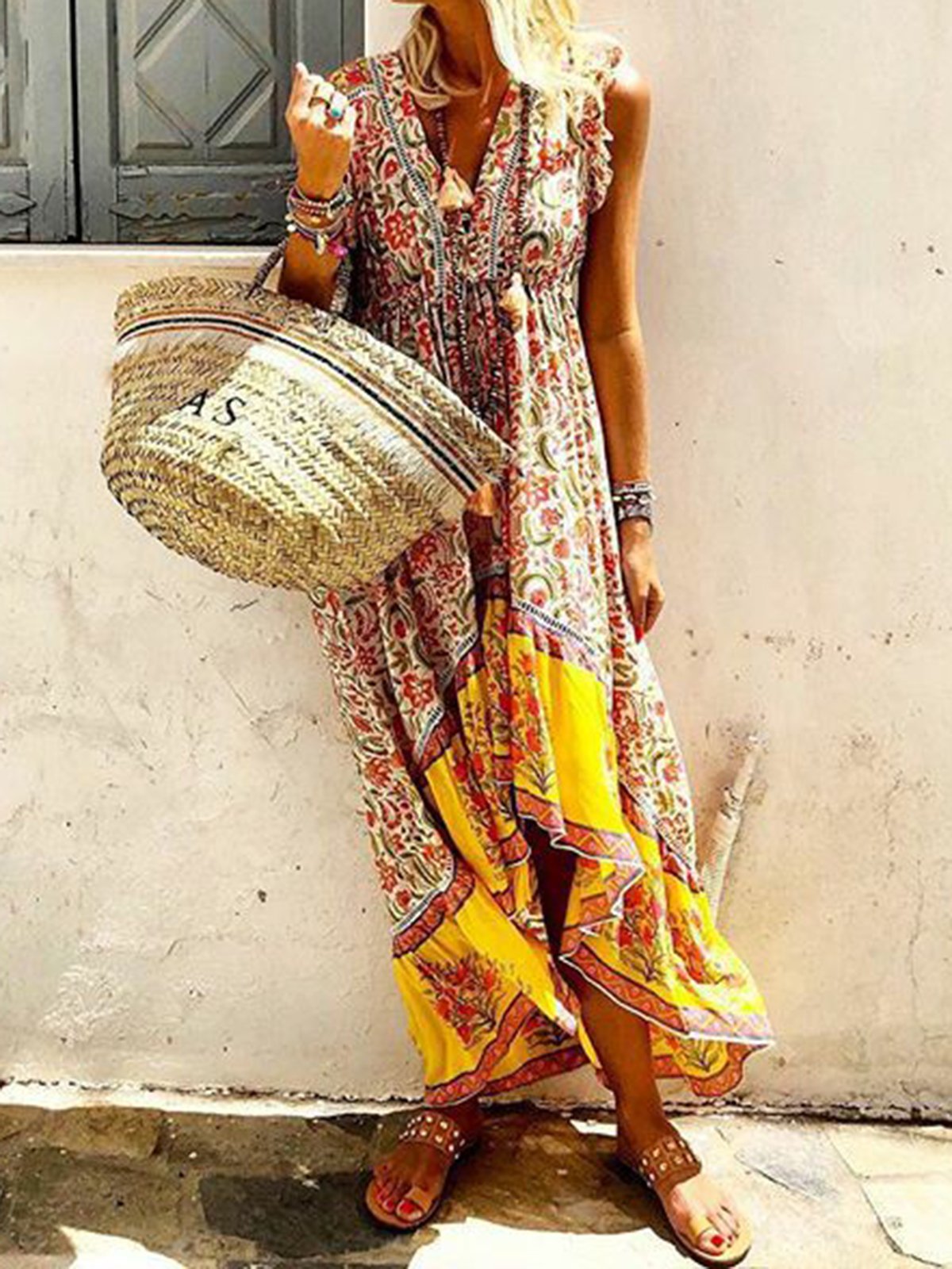 Floral Print High Low Holiday Beach Casual Shift Dress