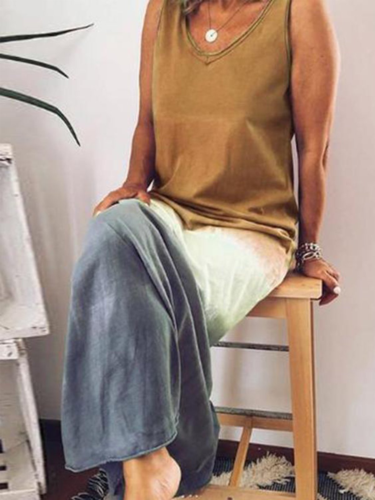 V Neck Sleeveless Casual Cotton-Blend Dresses