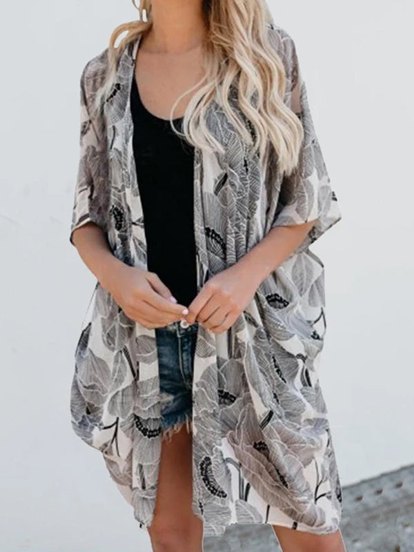 Sex Print Flare Sleeve Bikini Sun-Protective Beach Cardigan