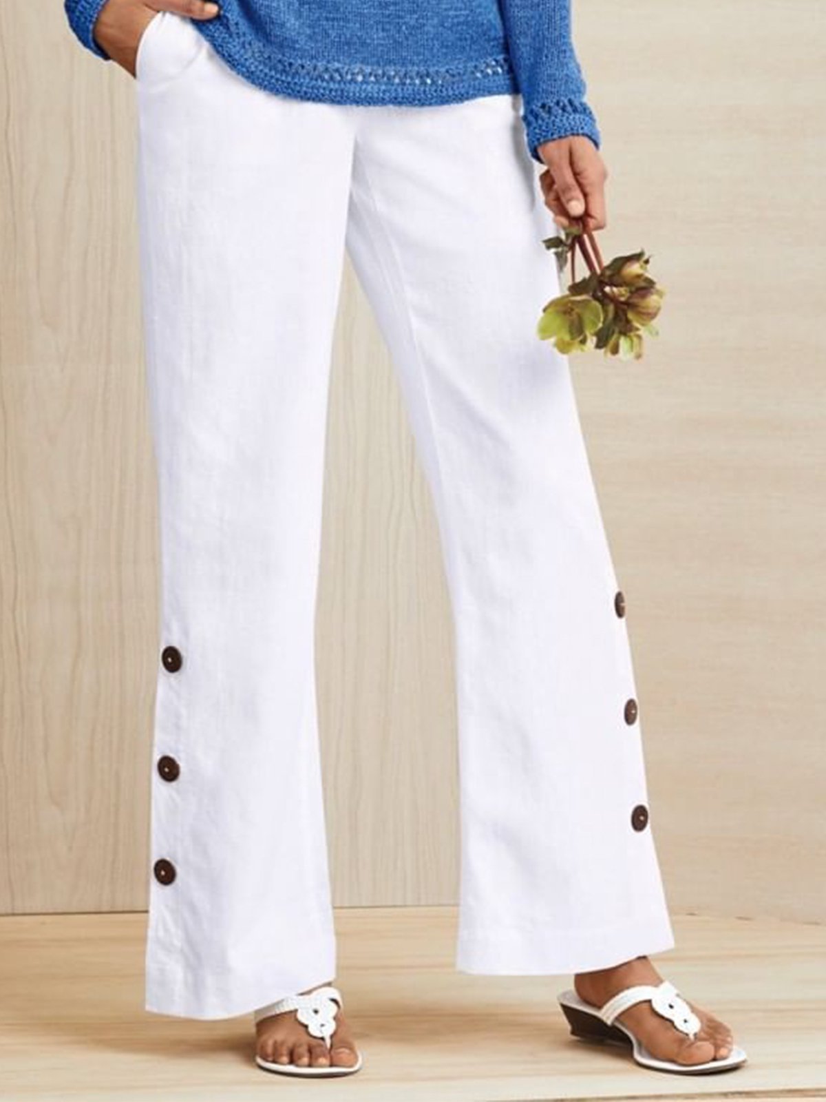 Solid Casual Buttoned Pants