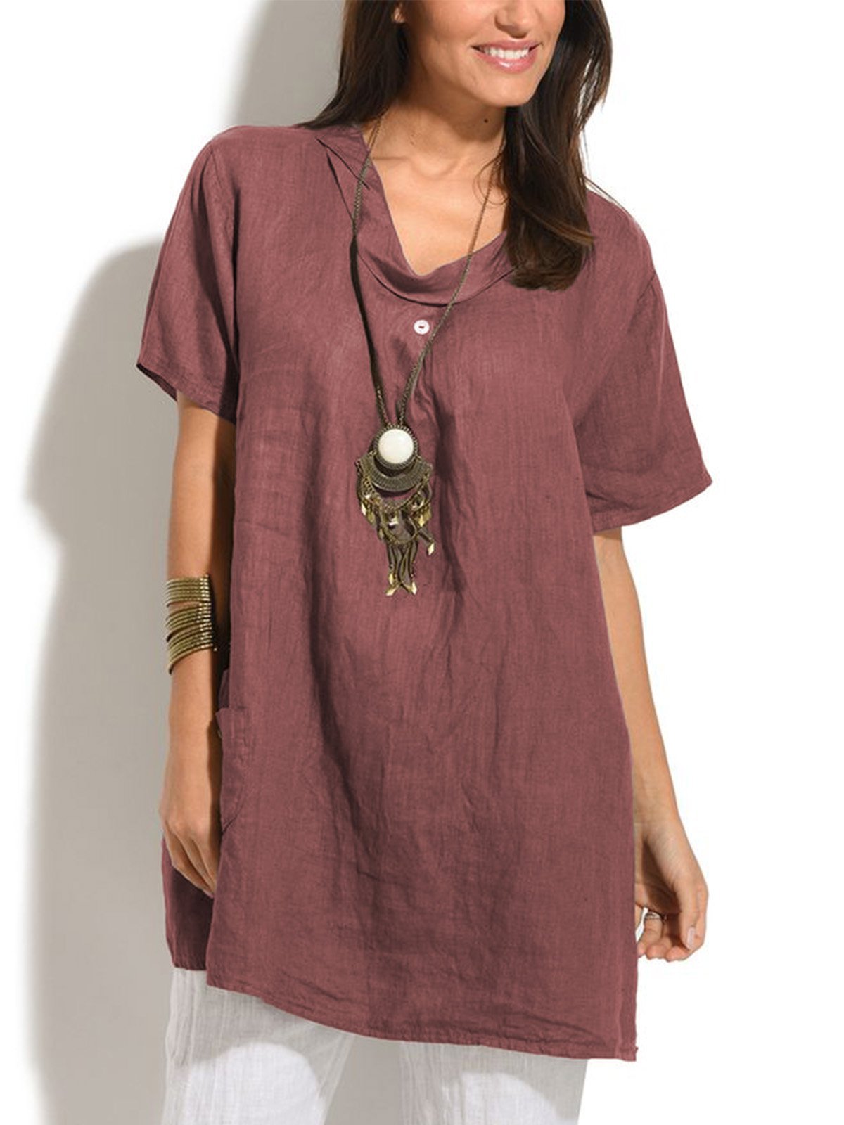 Plus Size Casual Solid Short Sleeve Tops