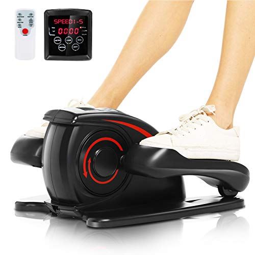 ANCHEER Under Desk Electric Mini Elliptical Machine, Remote Control Portable Exercise Elliptical Trainer with Large Pedal- Black & Red
